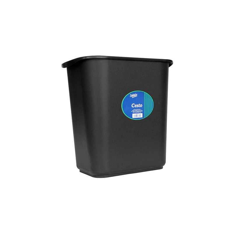 CESTO PARA BASURA SABLON 8015NE RECTANGULAR CON ASA NEGRO