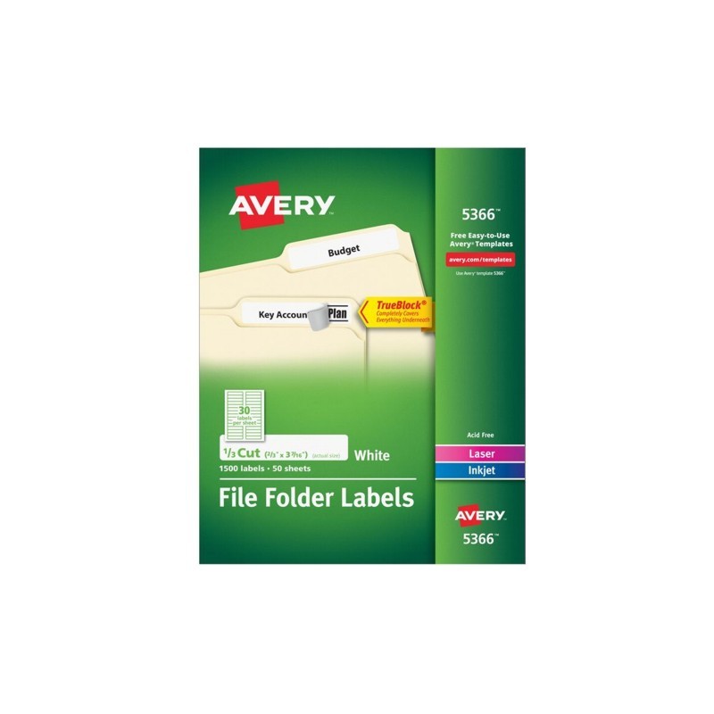 ETIQUETA LASER AVERY 5366 PARA FOLDER BLANCA PAQUETE CON 1,500