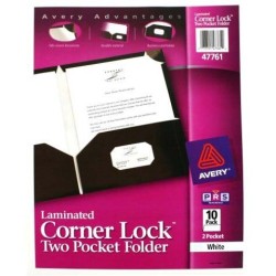 FOLDER LAMINADO BRILLANTE CON SOLAPA AVERY 47761 BLANCO PAQUETE CON 10