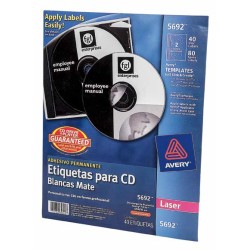 ETIQUETA LASER AVERY 5692 PARA CD BLANCA PAQUETE CON 40