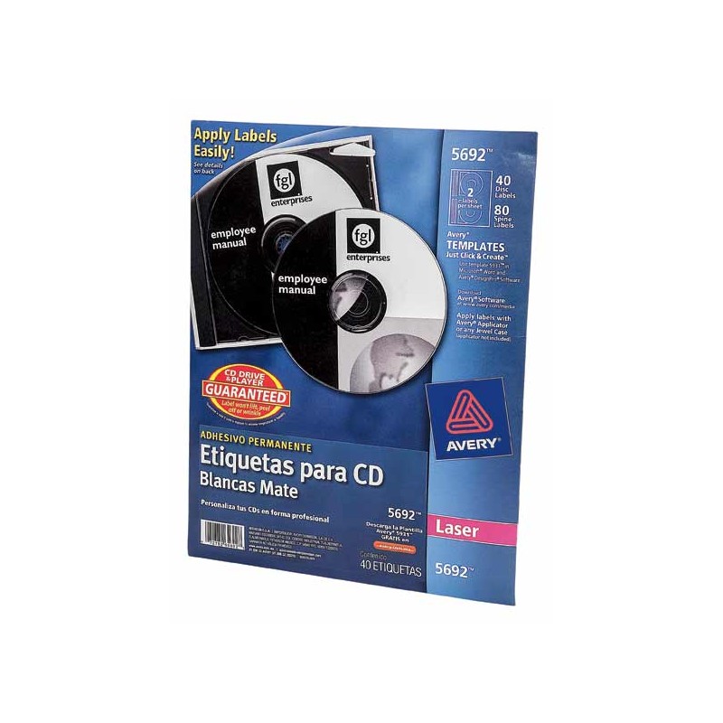ETIQUETA LASER AVERY 5692 PARA CD BLANCA PAQUETE CON 40