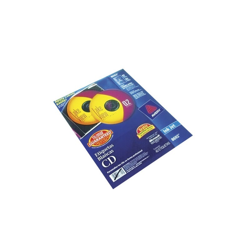 ETIQUETA INKJET AVERY 8692 PARA CD Y LOMOS BLANCA PAQUETE CON 40