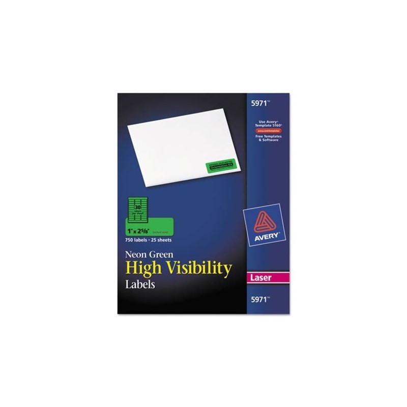 ETIQUETA LASER AVERY 5971 VERDE NEON 1X2 5/8 PULGADAS PAQUETE CON 750