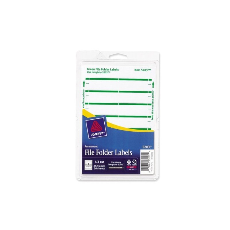 ETIQUETA LASER/INKJET AVERY 5203 PARA FOLDER VERDE PAQUETE CON 203