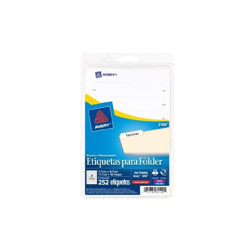ETIQUETA LASER/INKJET AVERY 2100 PARA FOLDER BLANCA PAQUETE CON 252