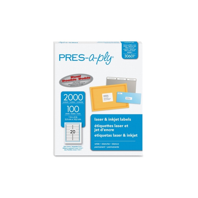 ETIQUETA LASER PRESSAPPLY AVERY 30601 2.5X10.2 CMS. PAQUETE CON 2,000