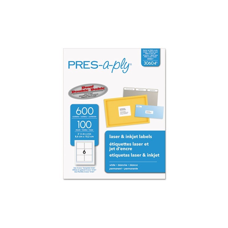 ETIQUETA LASER PRESSAPPLY AVERY 30604 8.5X10.2 CMS. PAQUETE CON 600