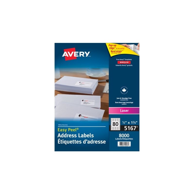 ETIQUETA LASER AVERY 5167 PARA DIRECCIONES 1.3X4.5 CMS.PAQUETE CON 8,000