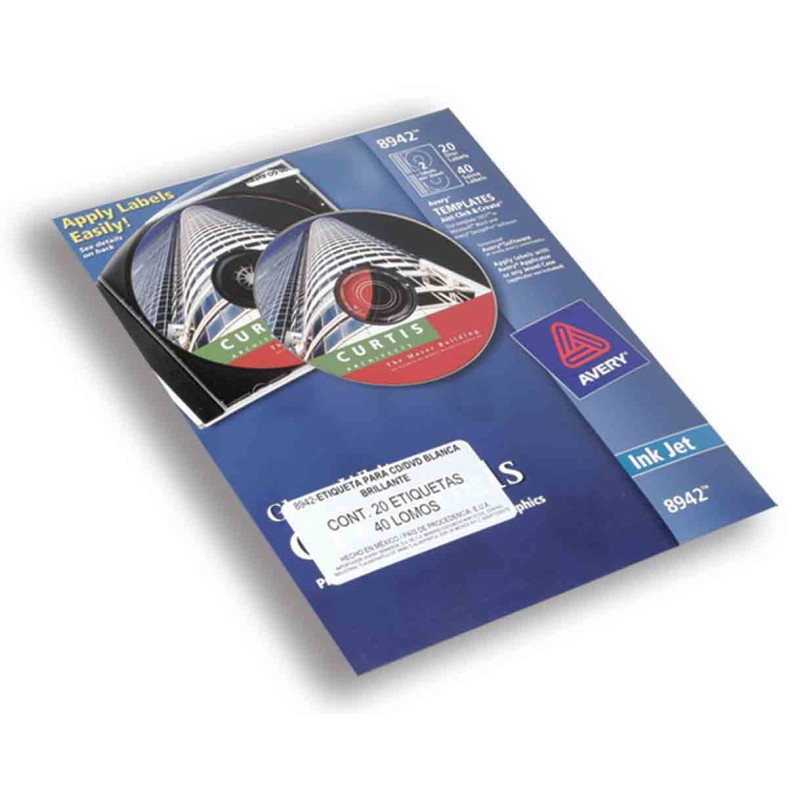 ETIQUETA INKJET AVERY 8942 PARA CD/DVD BLANCA GLOSSY PAQUETE CON 20