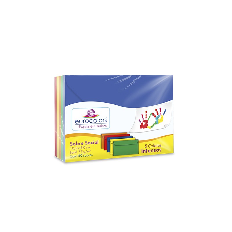SOBRE SOCIAL ARCOIRIS EUROCOLORS UA0063 90 GRS. 10.5 X 8 CMS. PAQUETE CON 50