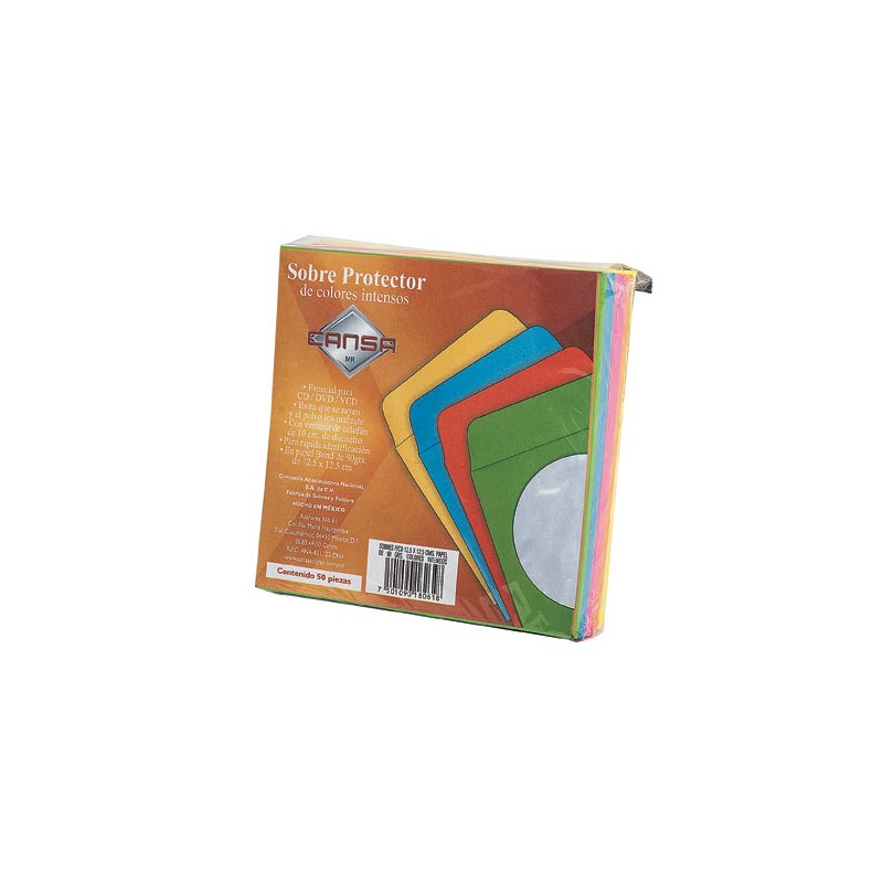 SOBRE COLORES CANSA PARA CD PAQUETE CON 50