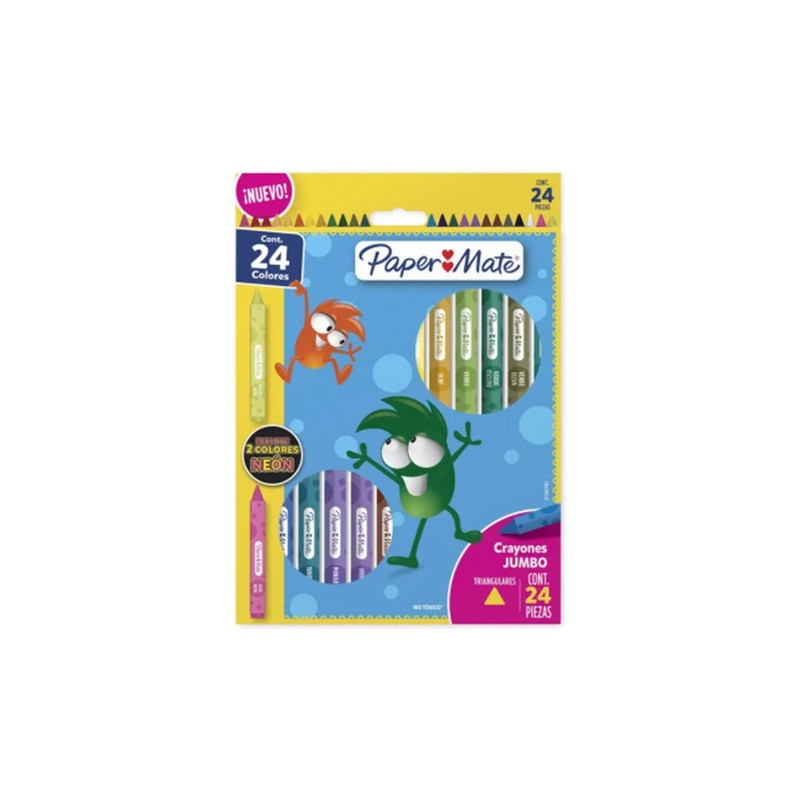 CRAYONES PAPERMATE TRIANGULAR EXTRAGRUESO CAJA CON 24