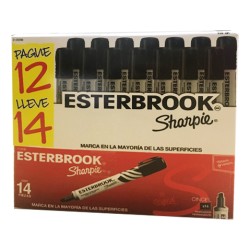 MARCADOR PERMANENTE SHARPIE ESTERBROOK NEGRO CAJA CON 12+2