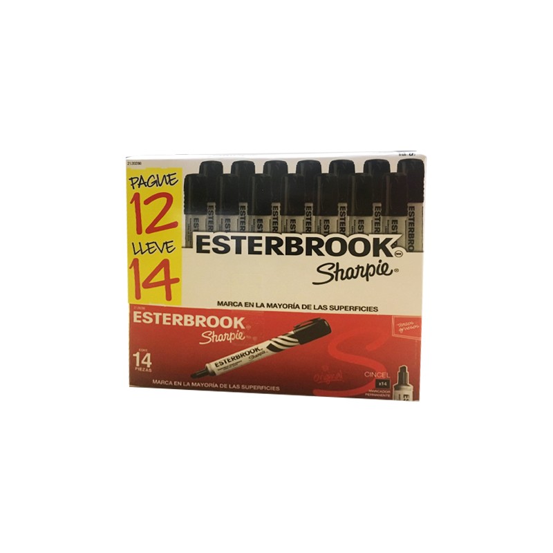 MARCADOR PERMANENTE SHARPIE ESTERBROOK NEGRO CAJA CON 12+2
