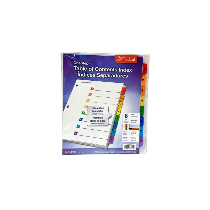 SEPARADOR 1 A 8 ONESTEP E60818 CON PESTAÑAS DE COLORES PREIMPRESO