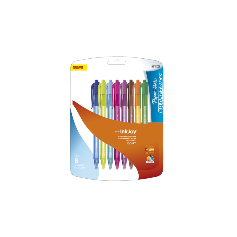 BOLIGRAFO RETRACTIL KILOMETRICO 100RT PAPERMATE LA3746 COLORES SURTIDOS PUNTO MEDIANO CON 8