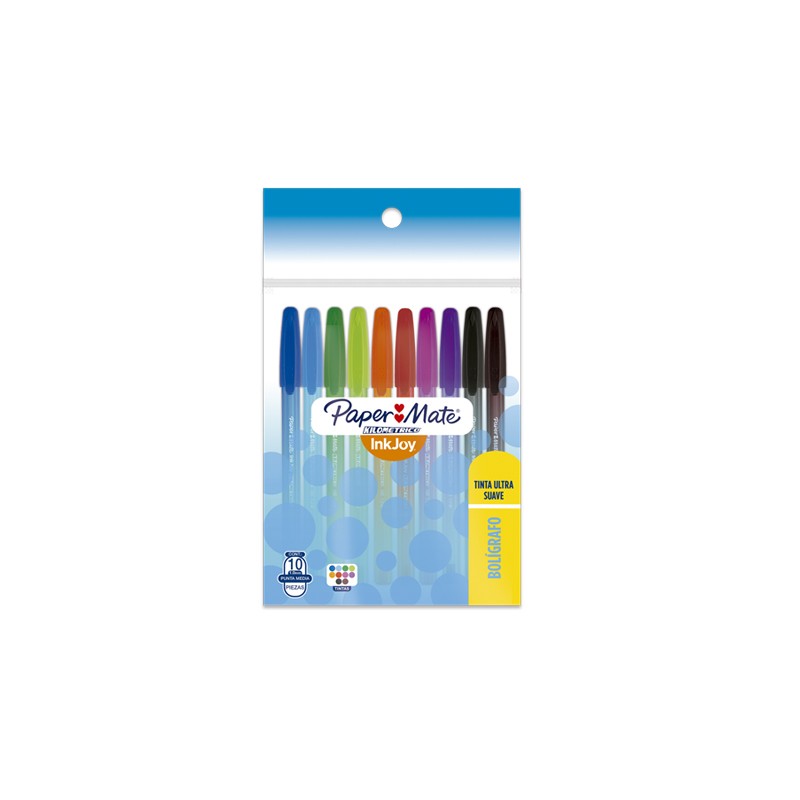 BOLIGRAFO KILOMETRICO 100 PAPERMATE COLORES SURTIDOS PUNTO MEDIANO BOLSA CON 10