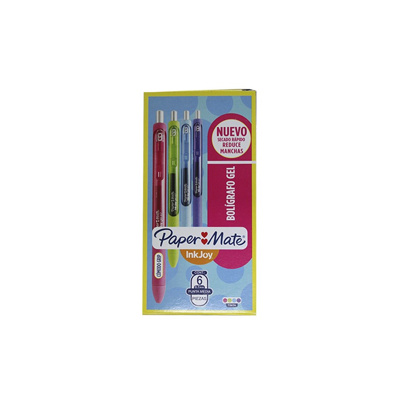 ROLLER PAPERMATE INKJOY GEL 1997185 PUNTO MEDIANO PAQUETE CON 6 COLORES