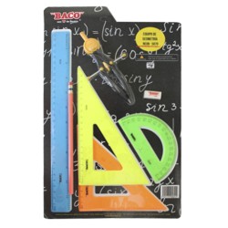ESTUCHE DE  GEOMETRIA BACO E-5050 NEON CON COMPAS C-600