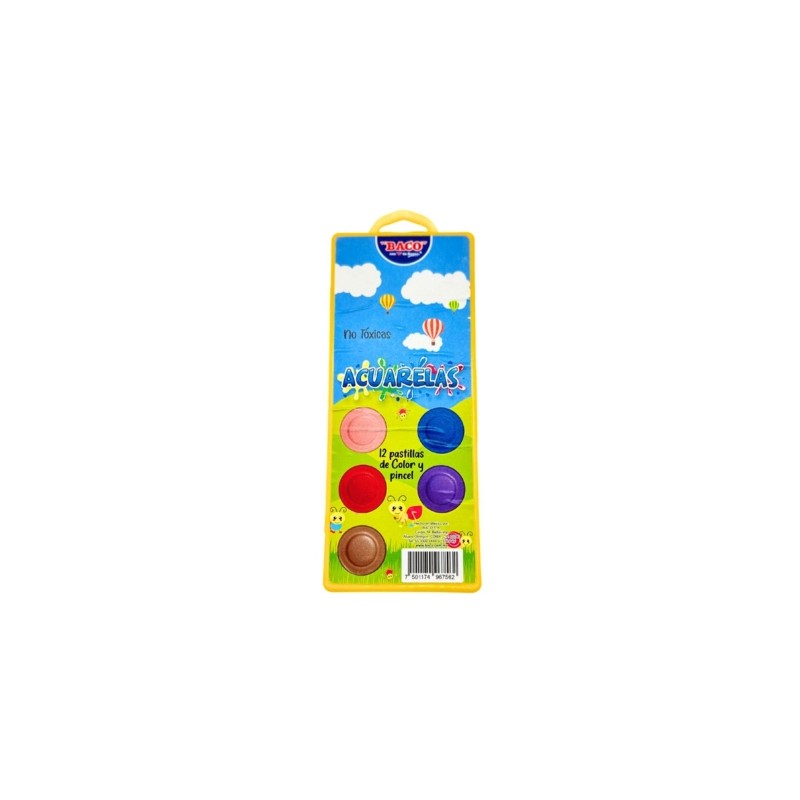 ACUARELA ESCOLAR BACO ESTUCHE PLASTICO C/12 Y PINCEL