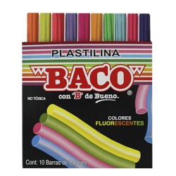 PLASTILINA BACO CAJA C/10 BARRAS COLORES SURTIDOS FLOURESCENTES