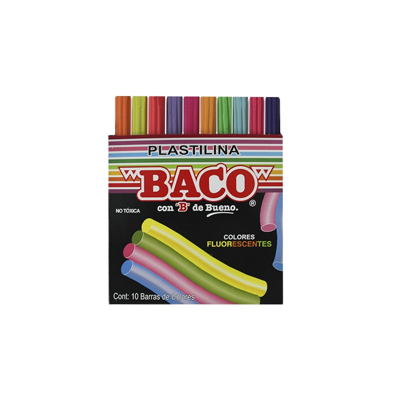 PLASTILINA BACO CAJA C/10 BARRAS COLORES SURTIDOS FLOURESCENTES