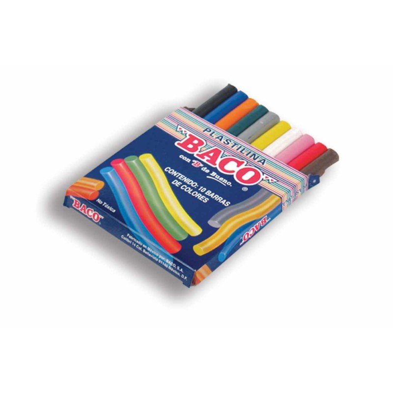 PLASTILINA BACO CAJA CON 10 BARRAS COLORES SURTIDOS TRADICIONALES