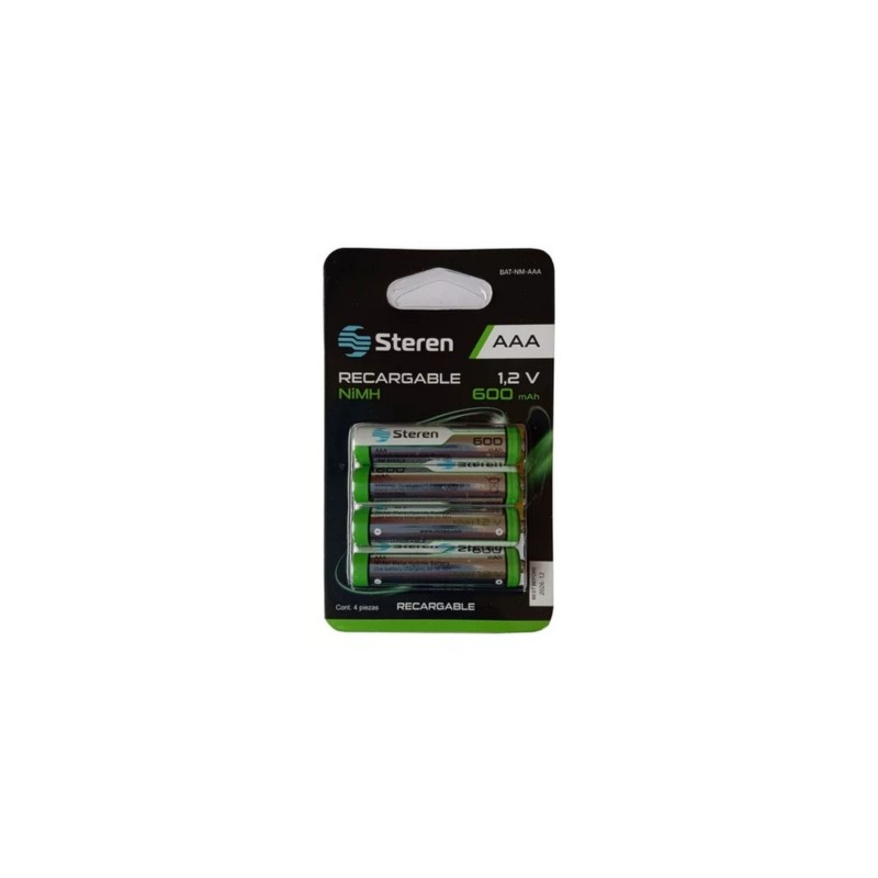 BATERIA RECARGABLE STEREN BAT-NM-AAA MODELO AAA 600 MAH PAQUETE CON 4