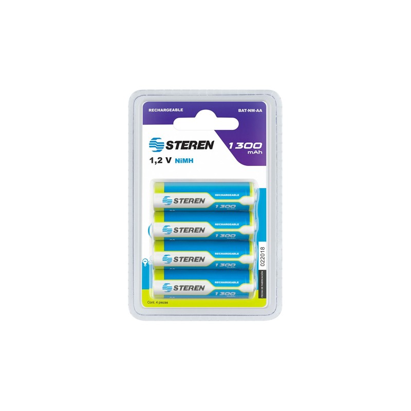 BATERIA RECARGABLE STEREN BAT-NM-AA MODELO AA 1300 MAH PAQUETE CON 4