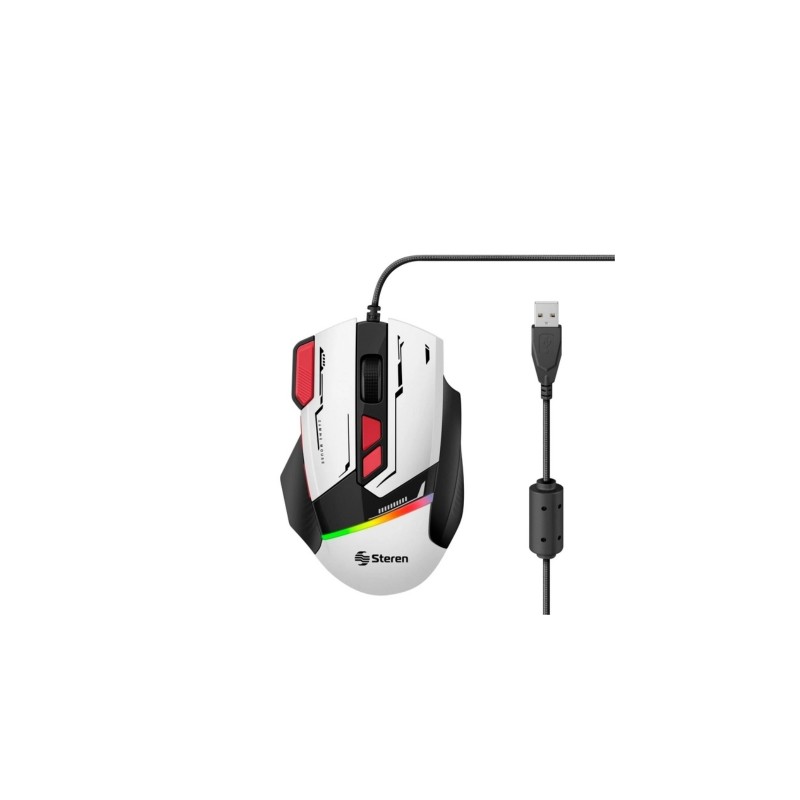 MOUSE ALAMBRICO STEREN COM-5432BL USB GAMER 800-7200 DPI BLANCO
