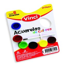 ACUARELA ESCOLAR VINCI 2496 PALETA DE CARTON CON 6 COLORES