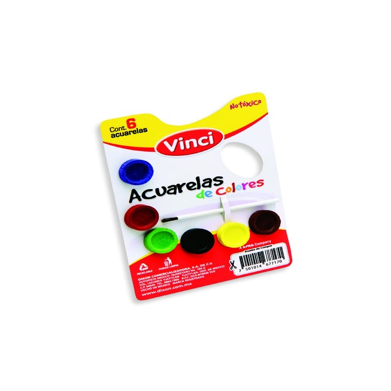 ACUARELA ESCOLAR VINCI 2496 PALETA DE CARTON CON 6 COLORES