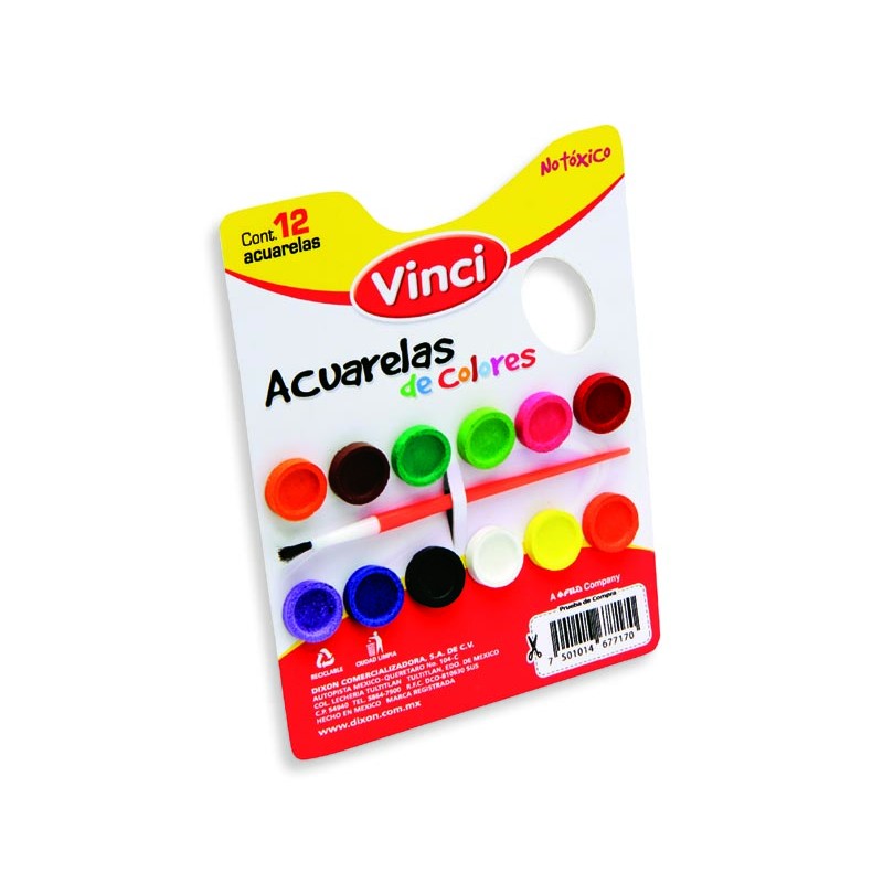 ACUARELA ESCOLAR VINCI 2497 PALETA DE CARTON CON 12 COLORES