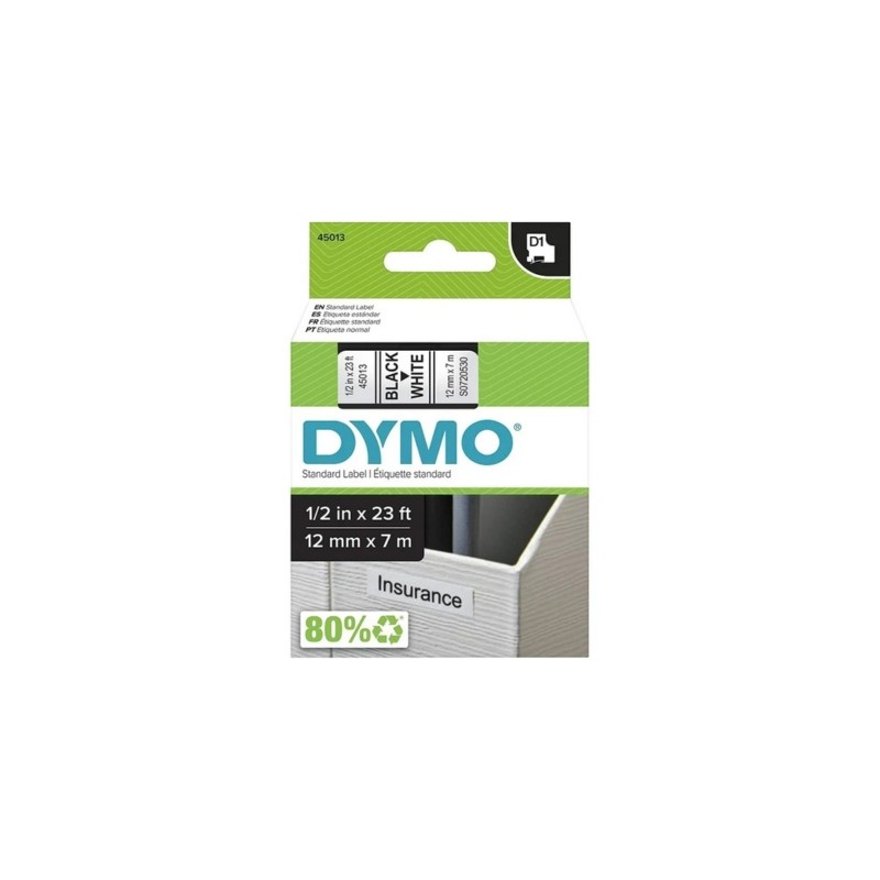 CINTA PARA ROTULADOR ELECTRONICO DYMO LABEL MANAGER D1 45013 1/2"" NEGRO/BLANCO