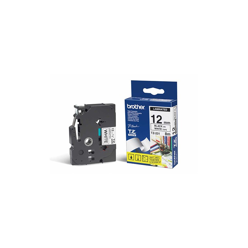 CINTA PARA ROTULADOR ELECTRONICO BROTHER TZ231 NEGRO/BLANCO 12 MM.