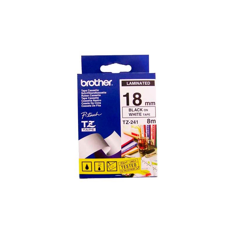 CINTA PARA ROTULADOR ELECTRONICO BROTHER TZ-241 NEGRO/BLANCO 18 MM.