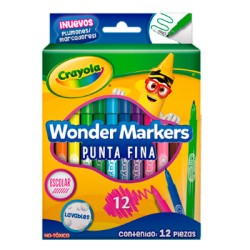 MARCADOR LAVABLE CRAYOLA WONDER MARKER 580080 PUNTA FINA CON 12