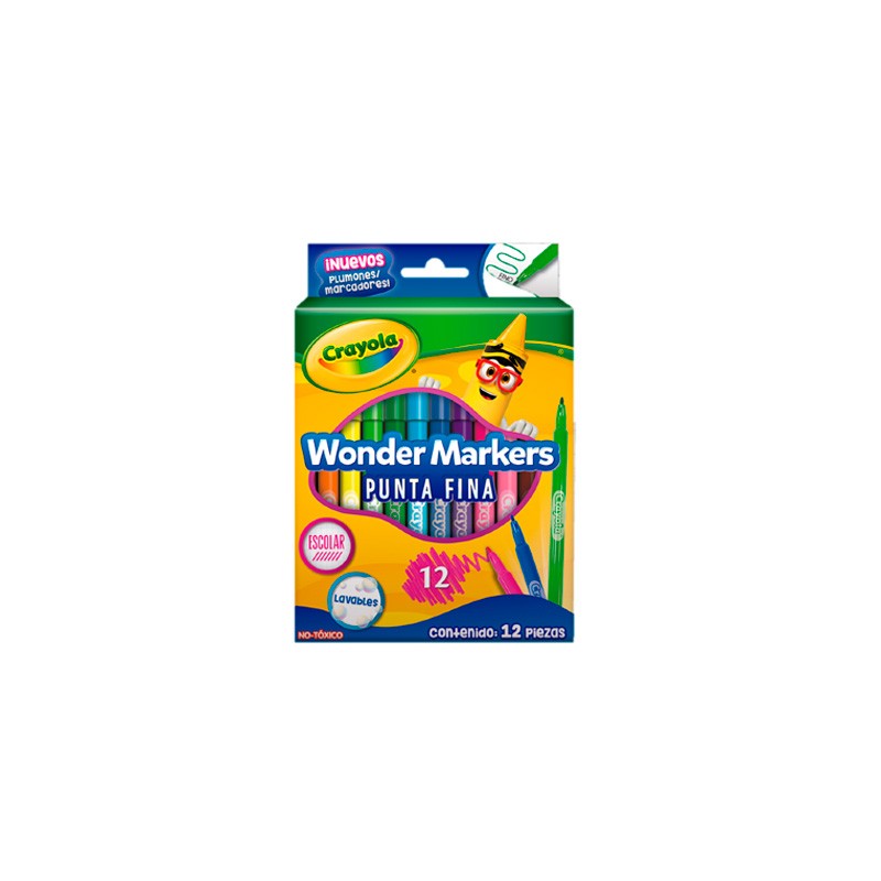 MARCADOR LAVABLE CRAYOLA WONDER MARKER 580080 PUNTA FINA CON 12