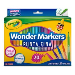 MARCADOR LAVABLE CRAYOLA WONDER MARKER 580081 PUNTA FINA CON 20