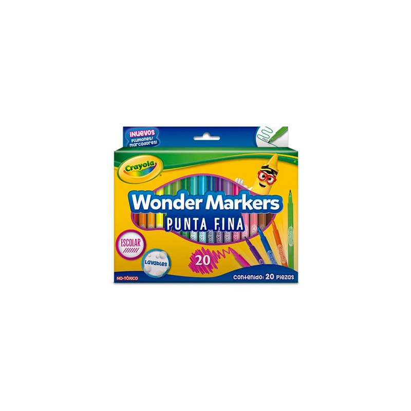 MARCADOR LAVABLE CRAYOLA WONDER MARKER 580081 PUNTA FINA CON 20