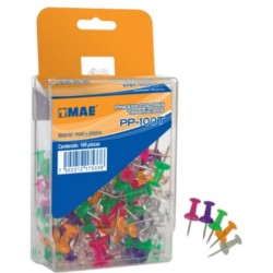 PINS PARA CORCHO MAE PP-100T COLORES SURTIDOS TRANSLUCIDOS PAQUETE CON 100
