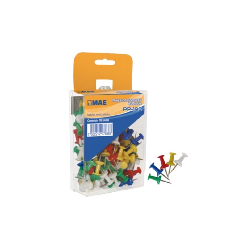 PINS PARA CORCHO MAE PP-100 COLORES SURTIDOS PAQUETE CON 100