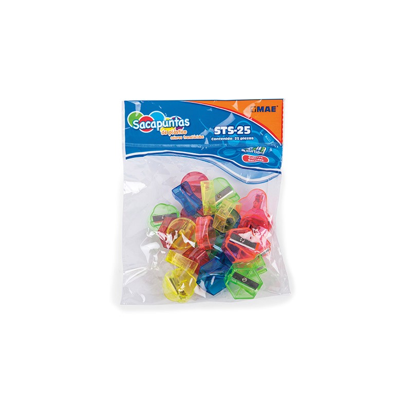 SACAPUNTAS DE PLASTICO MAE TRANSLUSIDO STS-25 BOLSA CON 25