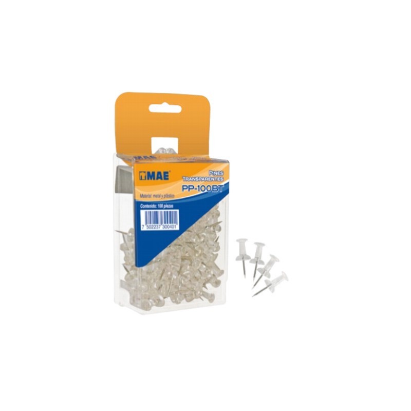 PINS PARA CORCHO MAE PP-100BT BLANCO TRANSPARENTES PAQUETE CON 100