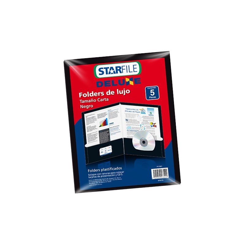FOLDER LAMINADO BRILLANTE CON SOLAPA STARFILE CARTA NEGRO