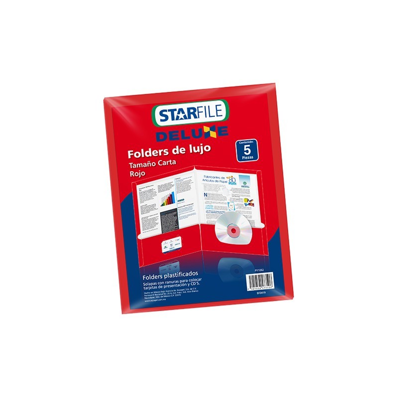 FOLDER LAMINADO BRILLANTE CON SOLAPA STARFILE CARTA ROJO