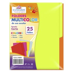 FOLDER EUROCOLORS ARCOIRIS CARTA PU003 NEON PAQUETE CON 25