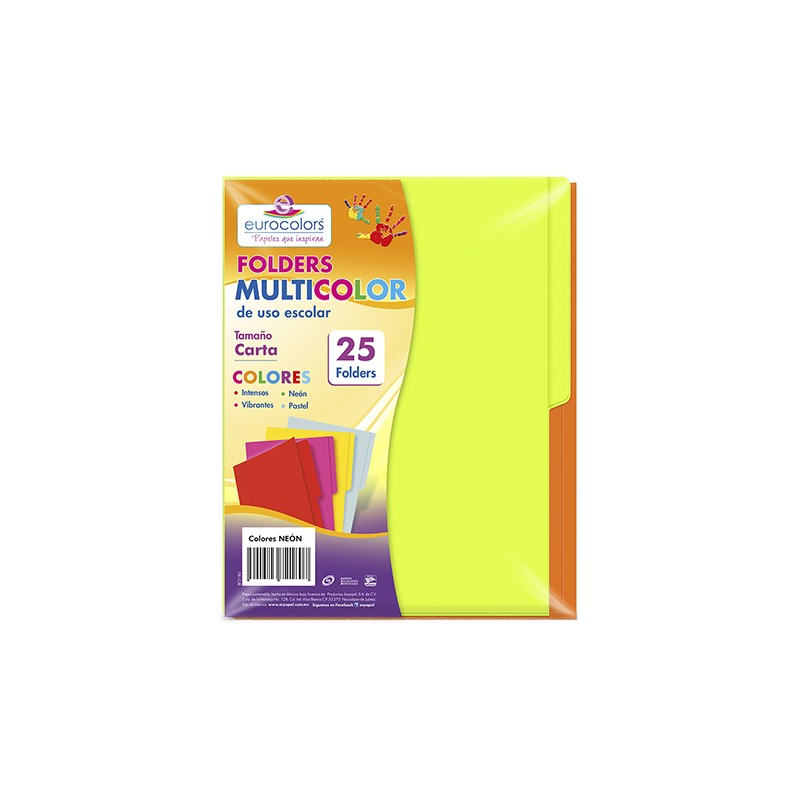 FOLDER EUROCOLORS ARCOIRIS CARTA PU003 NEON PAQUETE CON 25
