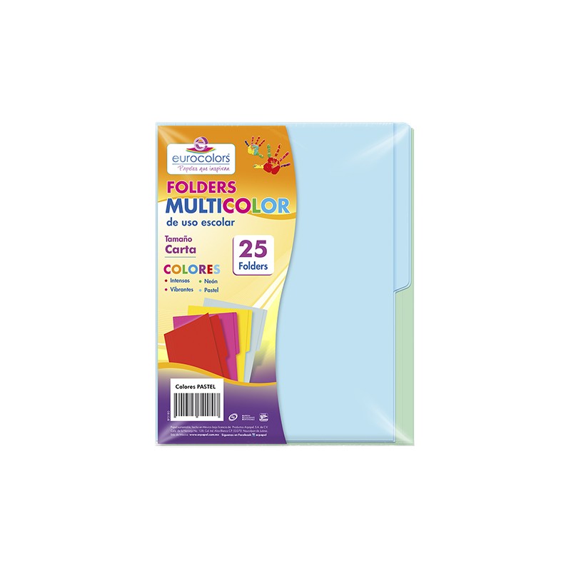 FOLDER EUROCOLORS ARCOIRIS CARTA PU004 PASTEL PAQUETE CON 25