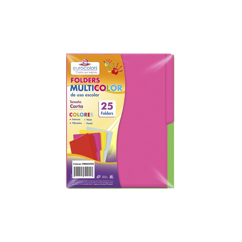 FOLDER EUROCOLORS ARCOIRIS CARTA PU002 VIBRANTE PAQUETE CON 25